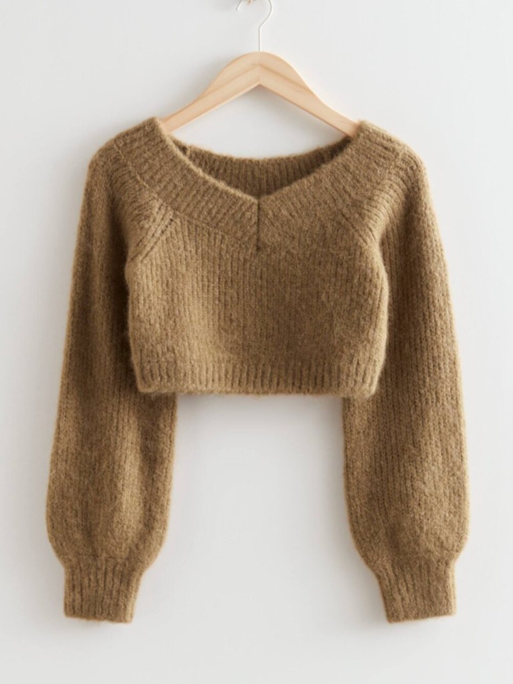 & Other Stories Off-Shoulder Cropped Wool Knit Jumper Sweater Top Wool Alpaca XS